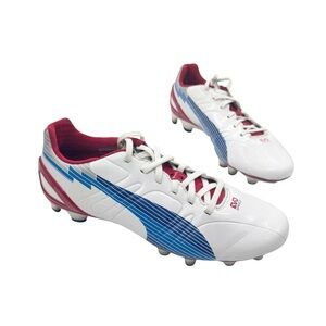 PUMA EVOSPEED 3 FG Soccer Cleats White Blue Red Athletic Shoes Women's Size 8